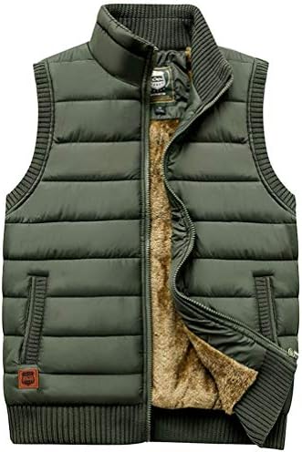 Vcansion Men's Outdoor Casual Stand Collar Thicken Qulited Fleece Jacket Vest Padded Vest Lightweight Down Cotton Vest Coat Army Green US M