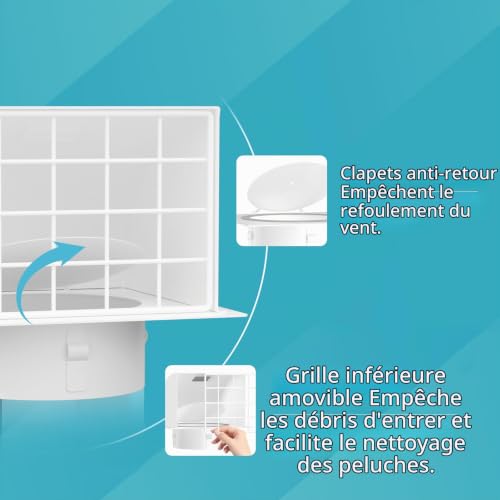 HG Power Grille Aeration 150mm Grille Aeration Réglatble Silencieuse pour Systèmes de Climatisation, Hotte Aspirante Encastrable, Sèche-Linge, Blanc – vue 4