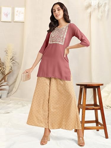 Image of MIRCHI FASHION Women's Straight Fit Rayon Sequins Embroidered and Polka Dots Printed Kurti Only