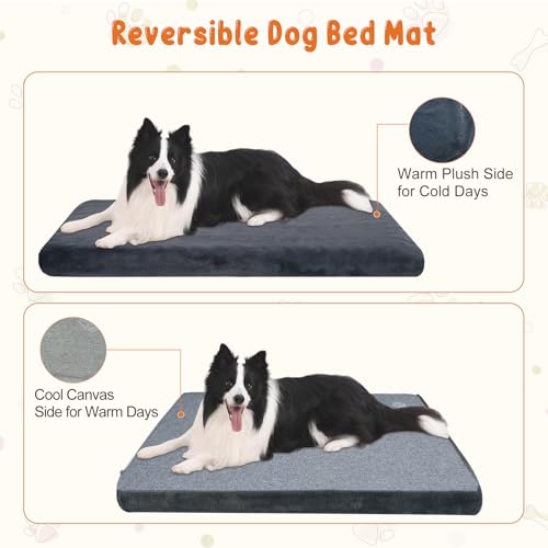 Image of EMPSIGN Canvas Stylish Dog Bed Mat Dog Crate Pad Mattress Reversible (Cool & Warm), Water Proof Linings, Removable Machine Washable Cover For Small To Xx-Large Dogs, Grey