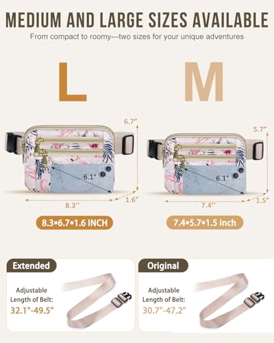 Image of Fanny Packs for Women 4 Zip Pocket Crossbody Belt Bag Waist Bags | Waterproof, Fashion Waist Pack, Crossbody Bags for Women, with Adjustable Strap, for Workout,Running,Traveling(Flamingo,L)