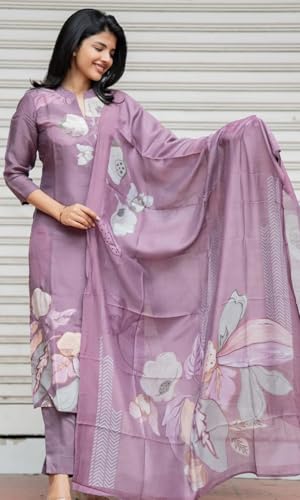 Image of Sun Fashion And Lifestyle Kurta Sets for Woman | Kurti Set |Women's 3 Piece Kurta Pant Dupatta Set |Cotton Blend Kurta Woman |Elegant Suit for Women |Dupatta