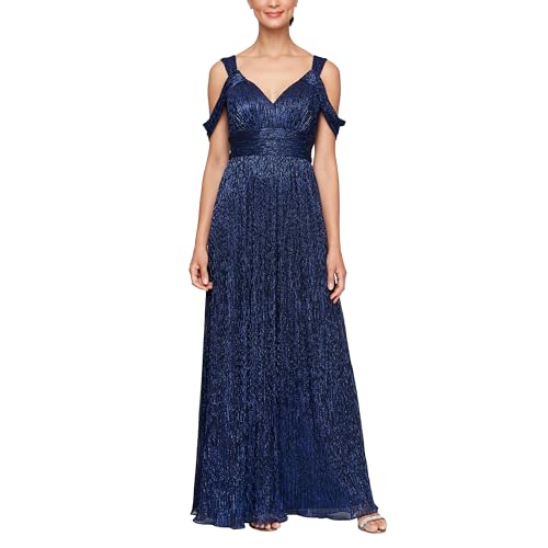Alex Evenings Women's Long Cold Shoulder, Mother of The Bride Dress, Formal Event, Wedding Guest, (Petite and Regular Sizes)