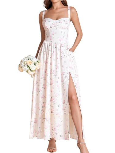 KUTUMAI Women Summr Floral Corset Maxi Dresses with Pockets