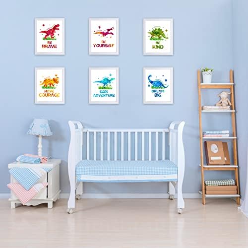 WERNNSAI Dinosaur Prints Set - Motivational Watercolor Art Prints Set of 6 for Boys Kids Dino Theme Poster Unframed Pictures 20 x 25 CM Wall Decor for Nursery Bedroom Playroom