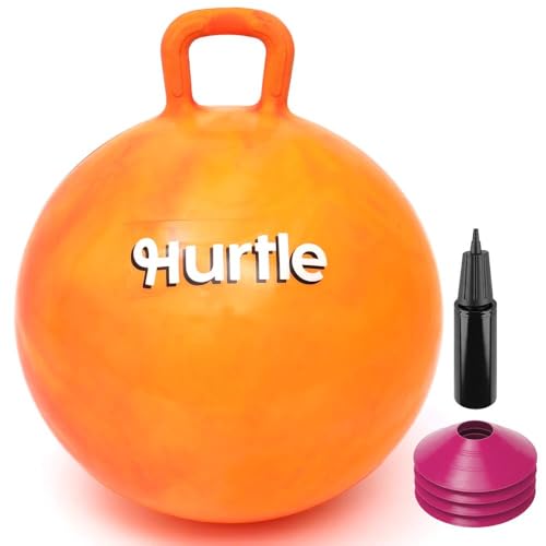 Hurtle Pelota Saltarina para niños de 3 a 12 Años, con Asas, Inflador y Conos, Hopper de Plastico para Interior y Exterior, Entrenamiento de Equilibrio