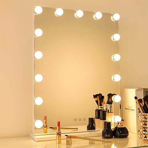 Hollywood Mirror Lighted Vanity Mirror for Bedroom & Dressing Room, Table top or Wall-Mounted, Illuminated LED Makeup Application with USB Charging Port, 3 Color Dimmer and Touch Control Design, White