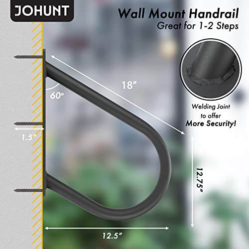 Hand Rails For Outdoor Steps Wall Mount,18" Railings For 1-2 Steps Outdoor Handrail With Matte Black Finished Heavy Duty Grab Bar Safety Stair Hand Railing For Elderly,Pregnant,Disabled(Dia 1.3"Pipe) #TOP1