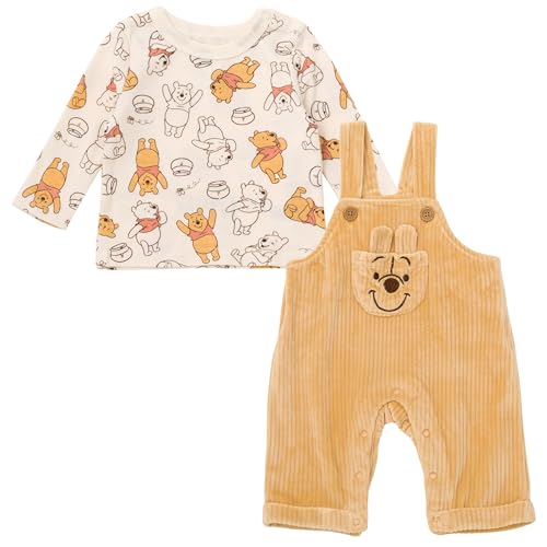 Image of Disney Winnie the Pooh Baby Corduroy Ribbed Overall and T-Shirt Outfit Set Newborn to Infant Sizes (Newborn - 24 Months)