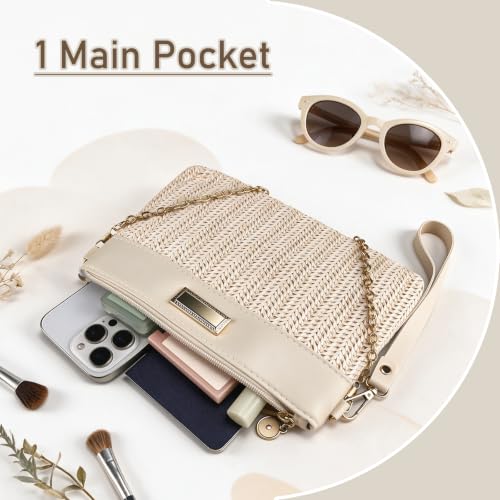 Image of Straw Clutch Purses for Women, Bohemian Straw Handbag Small Summer Beach Bag Wristlet Wallet with Zip