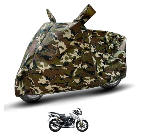 Image of Auto Hub Waterproof Bike Cover Compatible with TVS Apache RTR 180 Dustproof, UV Protection Two Wheeler Bike Apache 180 Cover - Army Print
