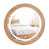  Miroirs muraux avec lumière LED, miroir de maquillage en bois massif, miroir de maison suspendu en chêne nordique, miroir de vanité de chambre minimaliste moderne, miroir de rasage, idée cadeau de pen