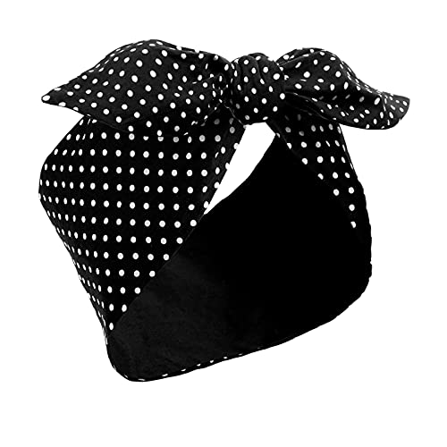 Bandeau Bandana Blanc à Pois Bandeau de Fil Rétro Accessoires de Cheveux pour Femmes et Filles (Noir, Petits Pois)