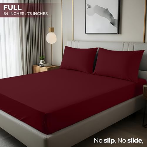 Image of Utopia Bedding Full Fitted Sheet - Bottom Sheet - Deep Pocket - Soft Microfiber - Shrinkage and Fade Resistant - Easy Care -1 Fitted Sheet Only (Red Burgundy)