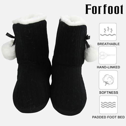 Forfoot Slippers Womens Indoor Slipper Boots for Ladies Girls with Knitted Upper and Bow2