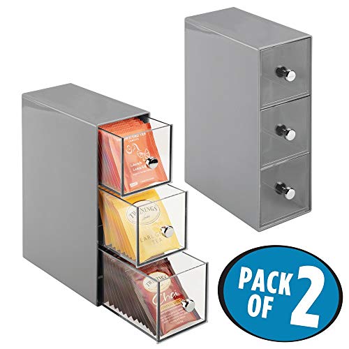 mDesign 2er-Set Küchen Organizer mit je drei Schubladen – Aufbewahrungsbox für Teebeutel, Kaffeepads, Süßungsmittel und… – Bild 3