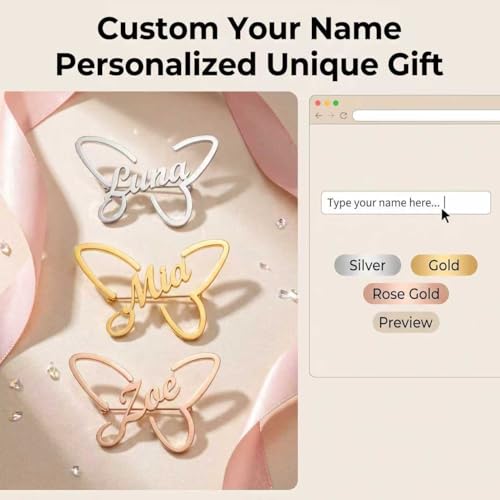 Image of Custom Name Lapel Pin Personalized Script Brooch for Women Men, Customizable Name Badge Elegant Cursive Letter Pin, Minimalist Jewelry Gift for Wedding Birthday Anniversary