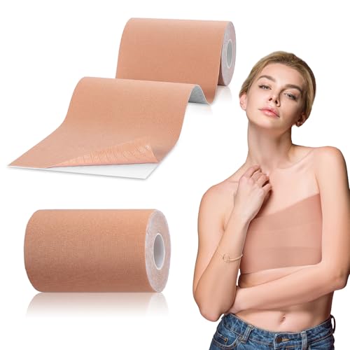 Aurelema 2 Rolls Trans FTM Binder Tape for Chest Binding Adhesive Trans Chest Tape Flat Invisible Tape for Breast Lift Boob Body Shaping, 4 Inch x 13 ft Each