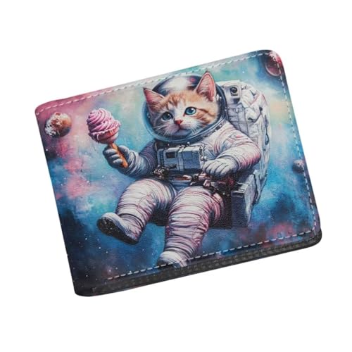 Image of Coldinair Astronaut Cat Boys Wallets for Kids 9-12 Outer Space Cool Wallet for Teen Boys Leather Bifold Wallet Credit Card Cash Id Holder Purse Coin Pocket Id Window for Men Boy Male Youth Guys