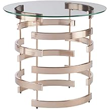 SEI Furniture Belmar Contemporary Round Glass Top End Table, Champagne