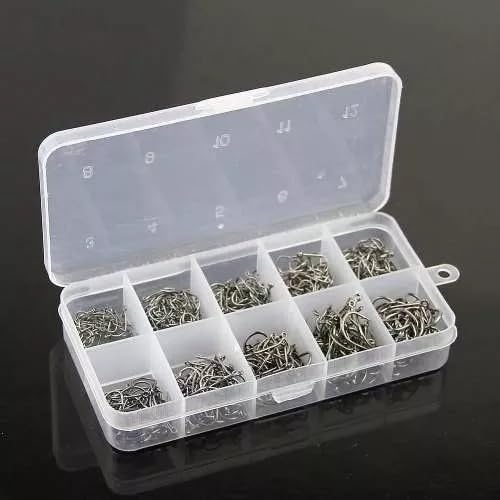 Kit Estojo de Pesca Com 600 Anzóis de Aço Tamanho 3 Ao 12 Pesca