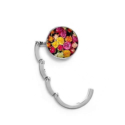 Gancho plegable magnético para colgar bolso en escritorio con estampado decorativo de rosas