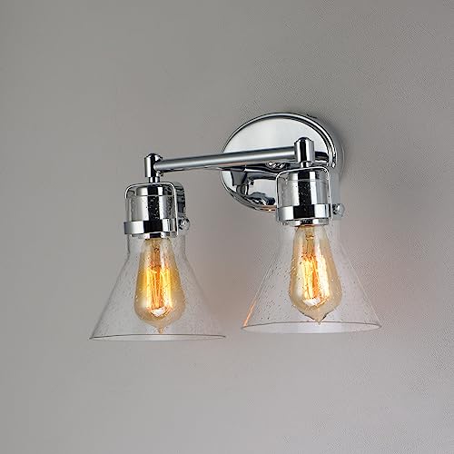Image of Maxim Lighting Seafarer 2-Light Bath Vanity Light | Polished Chrome Steel Finish | Seedy Glass Shade | Industrial Indoor Light Fixture | Ideal for Bathrooms & Powder Rooms | Dimmable | 26112CDPC