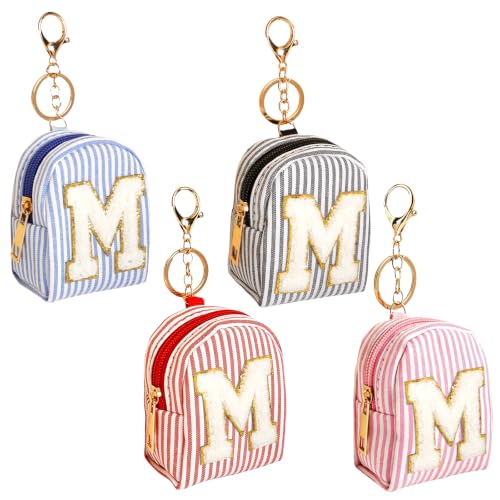AIBFRID 4Pcs Mini Backpack Keychain,Cute Cosmetic Bag for Women,PU Leather Makeup Bag Key Pocket Lipstick Bag Card Holder Data Cable Organizer Zipper Pouch (M Pink Red Black Blue)