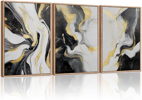 Marbre noir et blanc tableau abstrait or pour un salon chic et lumineux