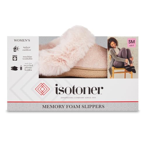 isotoner Women's Classic Comfort Hoodback Memory Foam Slippers, Slippers for Women with Durable Sole and Warmth Faux Fur Cuff - Evening Sand X-Large2