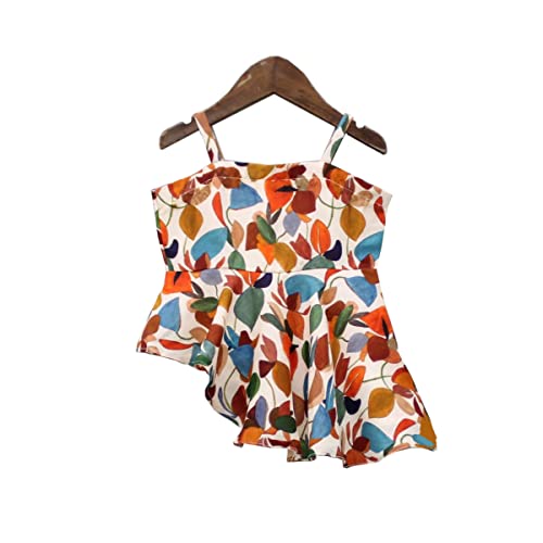 Image of Prawah Girls Printed Western Top and Orange Flared Palazzo for Girls 2 to 9 Years