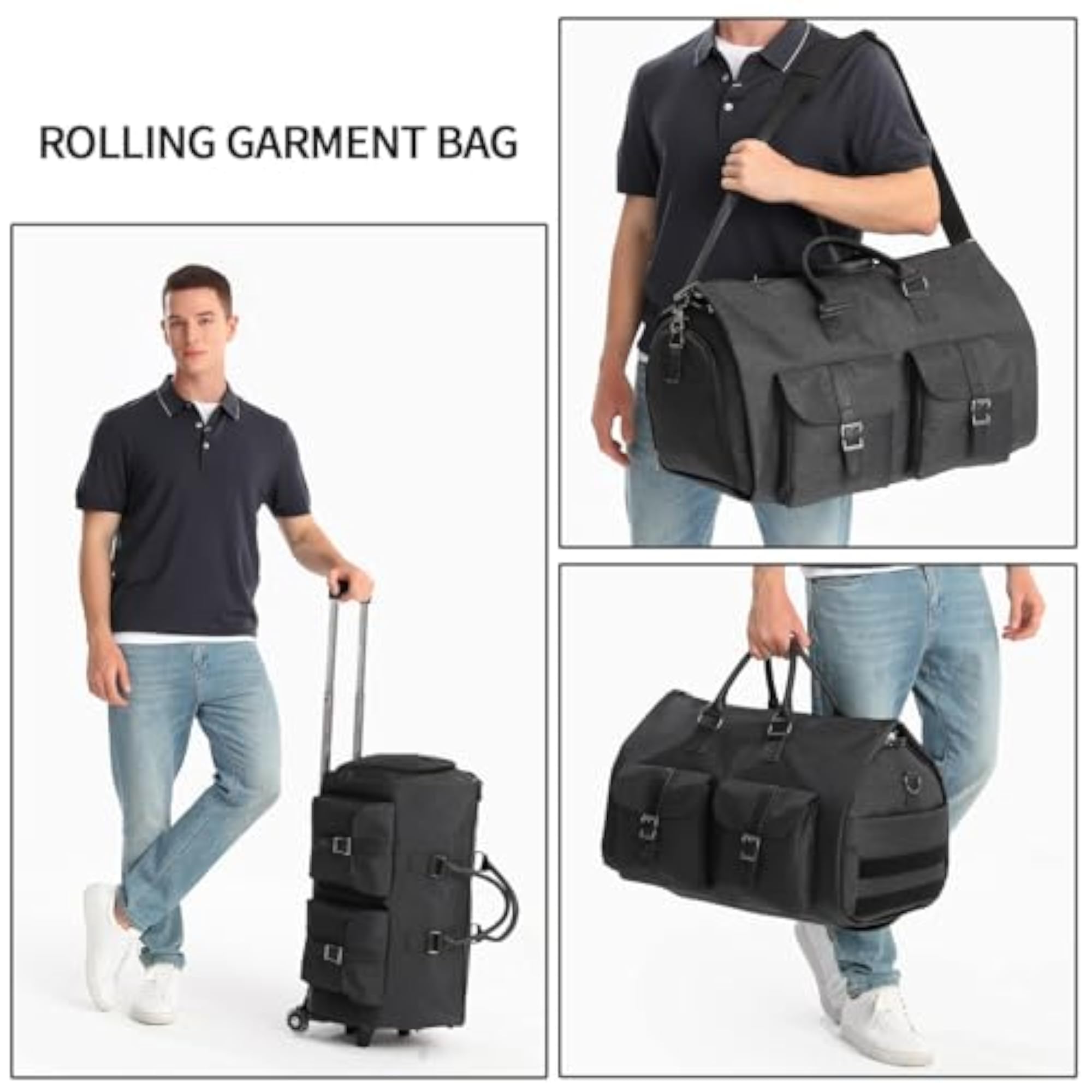 Rolling Garment Bag with Wheels & Shoe Compartment