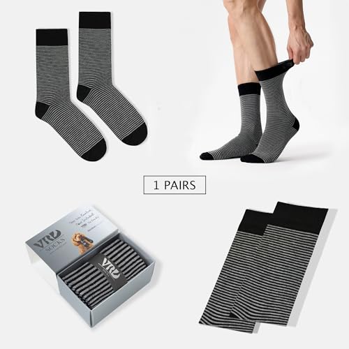 VRD Bamboo Mens Dress Socks for Men, 1-Pack, Black Crew Length Mid-Calf Socks, Mens Shoe Size 8-132