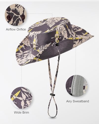 Image of Printed Bucket Hat UPF 50+ Quick-Dry Breathable Sun Hat, Roll-Up Brim Boonie Hat with Adjustable Fit for Beach Hiking Fishing