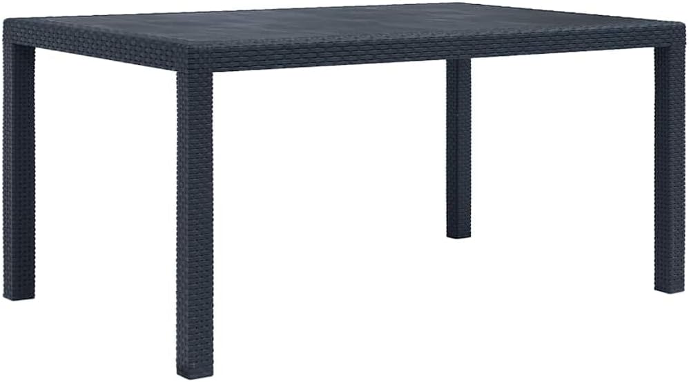 vidaXL Anthracite Patio Table with Rattan Look Design | Durable & Weather | Lightweight Outdoor Dining Table for Garden, Patio or Campsite - Dimensions 59"x35.4"x28.3".