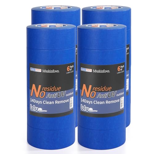 Image of ADHES Blue Painters Tape Blue Tape Painting Tape for Walls,UV Anti,14 Days Clean Remove,1.88inch x 60yard,24Rolls