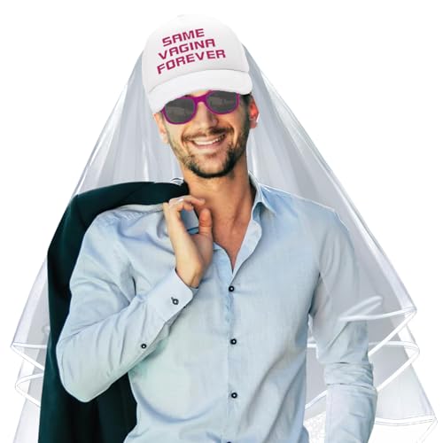 YDUNARISE Jga Männer Accessoires Männer,Junggesellenabschied Lustiger Hut Rosa Brille und Schleier,JGA Party Zubehör Hochzeit Deko