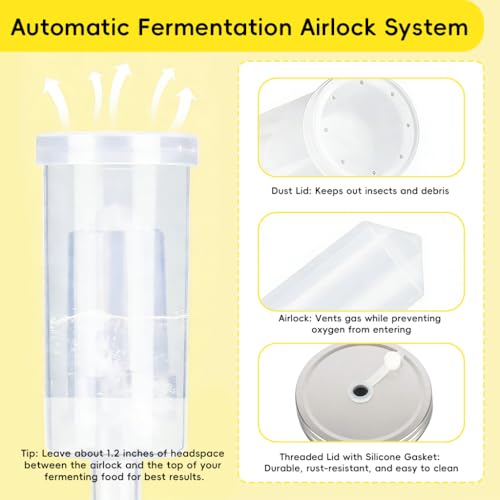 Image of Supvox 32oz Fermentation Jar Kit Air Tight Glass Jar with Stainless Steel Lid and Clear Glass Weights, One-way Exhaust Valve Design, Wide Mouth Glass Container for Pickling, Sauerkraut, Kimchi & Food