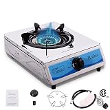 Hothit Portable Single Burner Propane Stove, 14,300 BTU High Power Auto Ignition Stainless Steel Gas