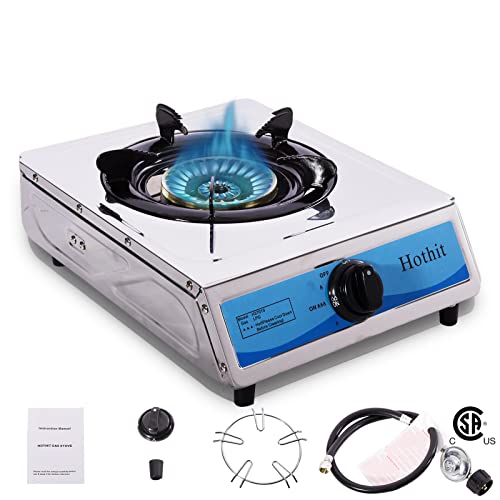 Hothit Portable Single Burner Propane Stove, 14,300 Btu High Power Auto Ignition Stainless Steel Gas Cooktop For Rv Outdoor Kitchen And Apartment #TOP22