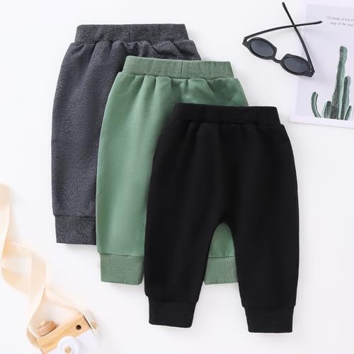 Yvowming Baby and Toddler Boys Cotton Jogger Sweatpants Pants Pull on Cotton Pants with Pockets Multipacks Long Pants2