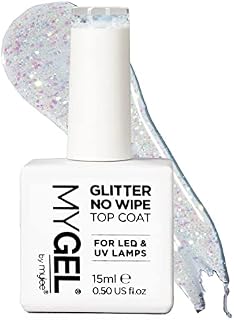 MYGEL by Mylee Nail Gel Polish Glitter No-Wipe Top Coat 15ml, UV/LED Soak-Off Nail Art Manicure Pedicure for Professional, Salon & Home Use, Long Lasting, Easy to Apply, No Chips, Durable & Safe