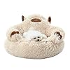 Jiupety Calming Dog and Cat Bed, Cozy Donut Cute Small Dog Beds, Anti Anxiety Round M(24″ x 24″ x 8″) Size for Pets up to 17 lbs, Camel