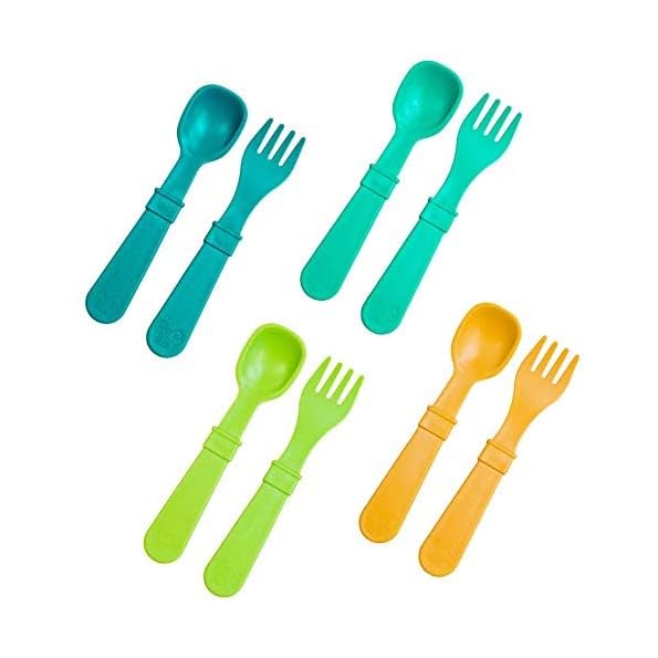 Re-Play-Toddler-Forks-and-Spoons-Set-4×4-Utensils-Set-for-Kids-Dishwasher-and-Microwave-Safe-Made-in-USA-Set-of-8-58-x-12-x-02-Aqua-Asst