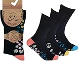 3 Paar Damen-Socken aus Bambus, nicht bindend, locker, elastischer Oberteil, Schwarz mit Blumenmuster, Größe 37 bis 42, Schwarz mit floralem Boden, 4-8