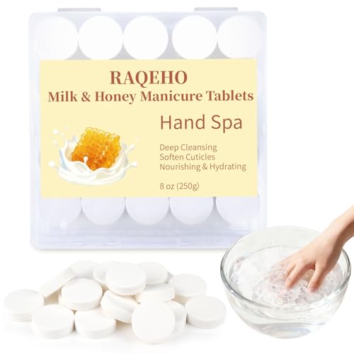 RAQEHO Manicure Spa Tablets 8oz - Milk & Honey Soak Balls Moisturizing Tablets Cuticle Softener for Foot and Hand Soak Pedicure Spa Supplies Manicure Tools Nail Salon & Tavel Esenntial40count