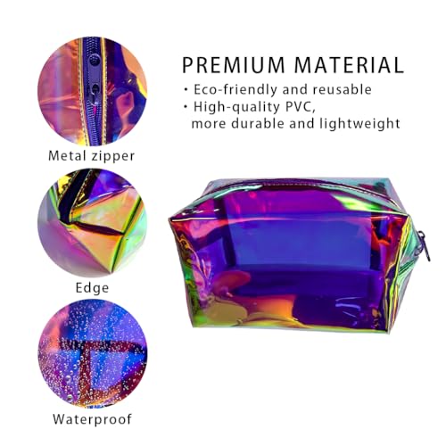 Purple Holographic PVC Cosmetic Toiletry Bag Laser Waterproof Toiletry Organizer Case for Home Office Christmas Gift (purple)2