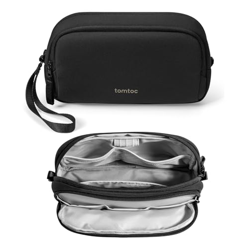 tomtoc Elektronik Organizer Tasche, Wasserresistent EDC Zubehör Kabeltasche, Tragbar Kabelorganizer Tech Pouch Bag für Handy Netzteil, Ladekabel, Ladestecker, Powerbank, Festplatte, Schwarz