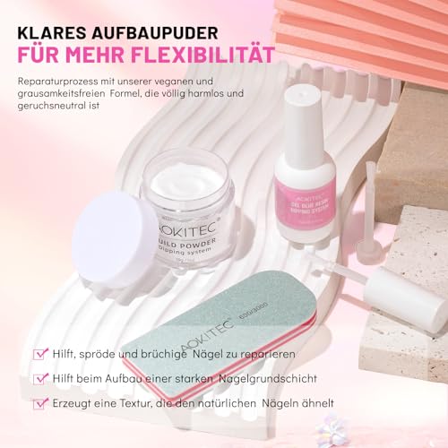Aokitec 28g Dipping Build Powder Nails Set mit Nail Repair Glue | Nagel Aufbau Powder Nagelhärter für Broken Cracked Spilt Weak Nails | Nagelpflege Set | Nagelpflegeprodukte | Quick Air Dry Nail Care