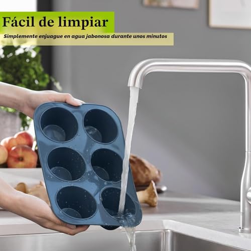 Miniatura 8 de Super Kitchen Grande Molde De Silicona Para 6 Magdalenas, Bandejas Para Hornear Muffin Con Recubrimiento Antiadherente Para Muffins, Cupcake, Brownie, Pudín 27,8 X 19 X 5 Cm Gris